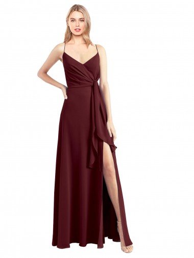 Cheapest Spaghetti Straps V-Neck Long Chiffon Bridesmaid Dress with Side Slit UK