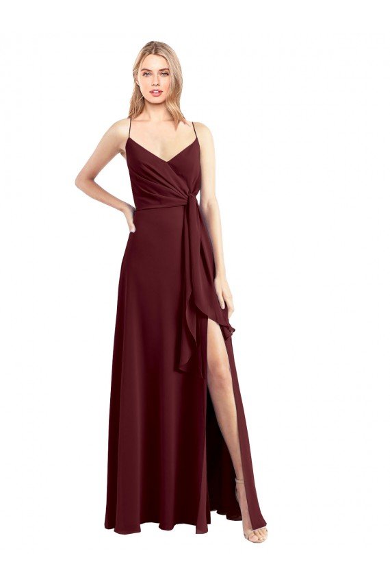 Cheapest Spaghetti Straps V-Neck Long Chiffon Bridesmaid Dress with Side Slit UK