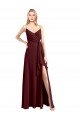Cheapest Spaghetti Straps V-Neck Long Chiffon Bridesmaid Dress with Side Slit UK