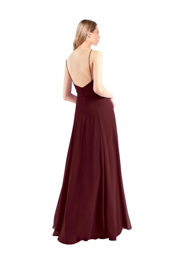 Cheapest Spaghetti Straps V-Neck Long Chiffon Bridesmaid Dress with Side Slit UK
