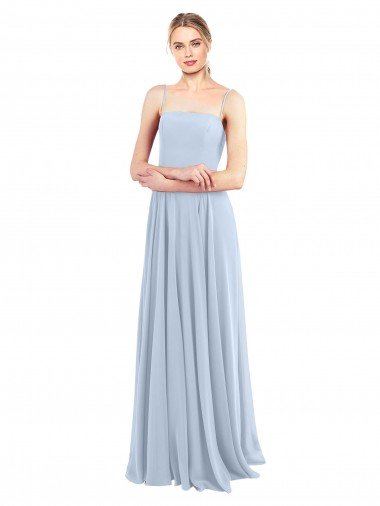 Cheapest Luxe Chiffon Straight Neckline Long Chiffon Bridesmaid Dress with Skinny Straps UK