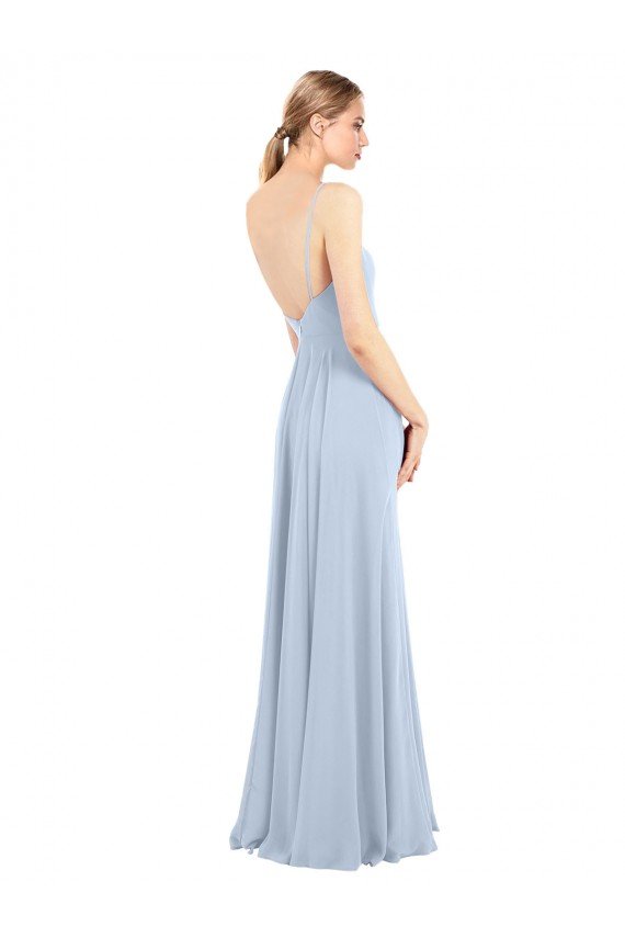 Cheapest Luxe Chiffon Straight Neckline Long Chiffon Bridesmaid Dress with Skinny Straps UK