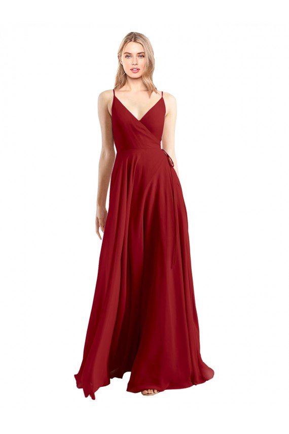 Cheapest A-Line Spaghetti Straps V-Neckline Chiffon Bridesmaid Dress Open Back UK