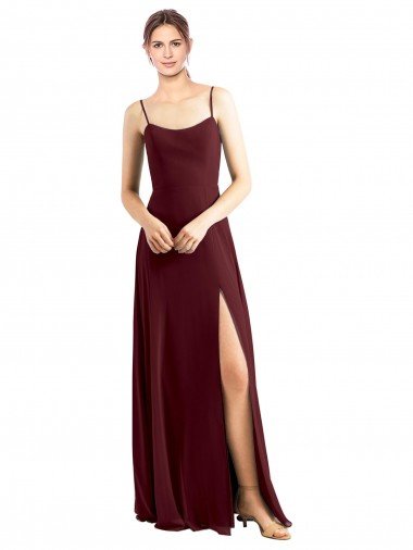 Cheapest Sleek Fit and Flare Long Scoop Neck Chiffon Bridesmaid Dress with High Side Slit UK
