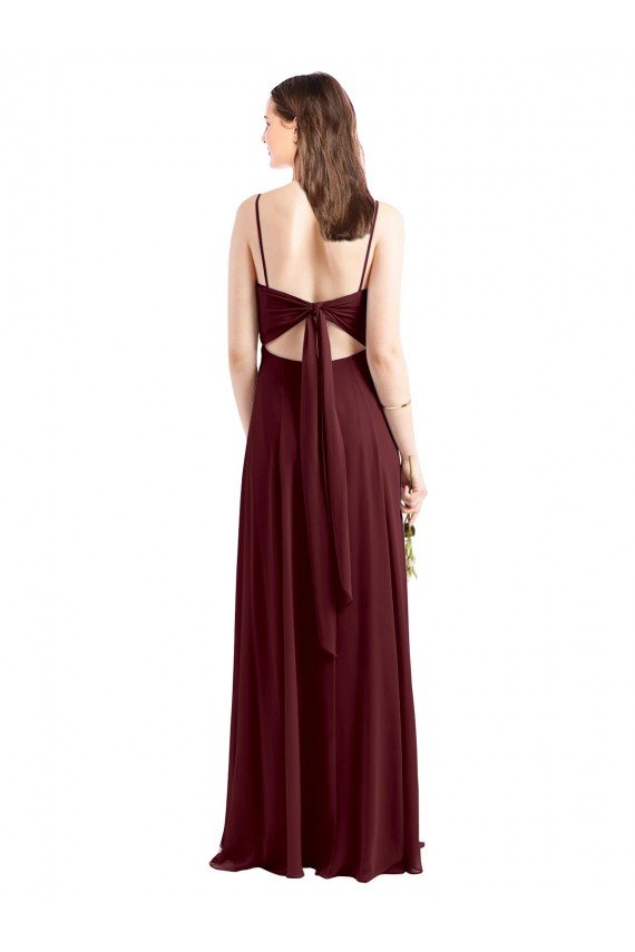 Cheapest Sleek Fit and Flare Long Scoop Neck Chiffon Bridesmaid Dress with High Side Slit UK