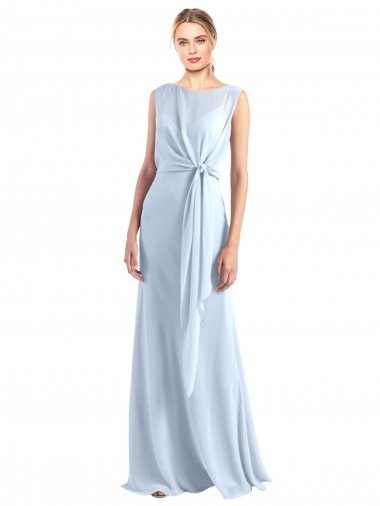Cheapest Illusion Boat Neck Long Full Length Chiffon Bridesmaid Dress with Keyhole Back UK