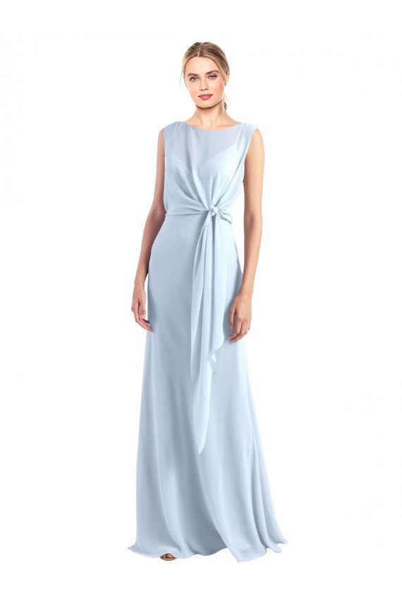 Cheapest Illusion Boat Neck Long Full Length Chiffon Bridesmaid Dress with Keyhole Back UK