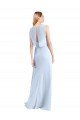 Cheapest Illusion Boat Neck Long Full Length Chiffon Bridesmaid Dress with Keyhole Back UK