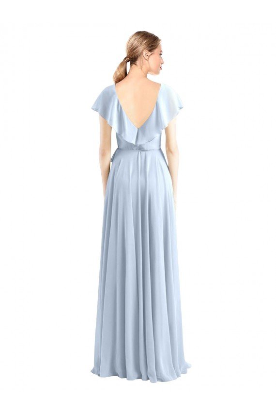 Cheapest V-Neck A-Line Flutter Sleeves Long Chiffon Wrap Style Bridesmaid Dress UK
