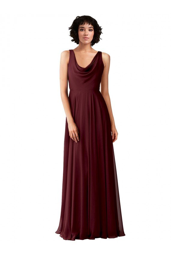Cheapest Draped Cowl Neck Long Chiffon Bridesmaid Dress with Wide Straps UK