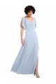 Cheapest Split Flutter Sleeves V-Neck Chiffon Bridesmaid Dress with Open V-Back UK