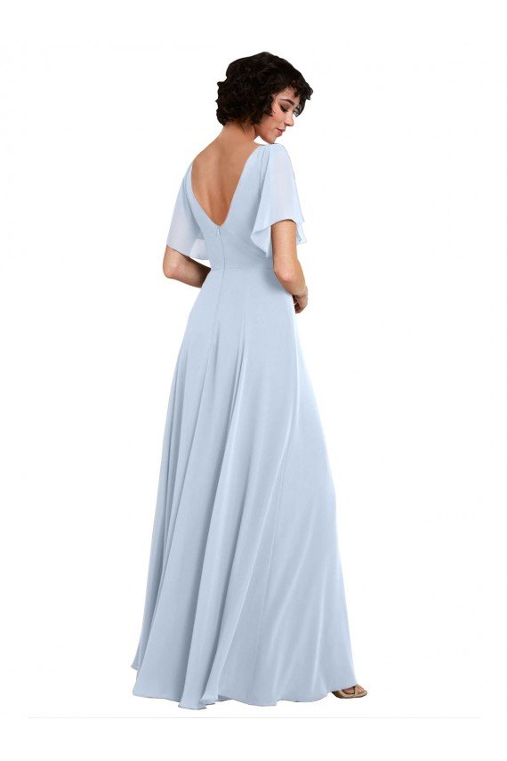 Cheapest Split Flutter Sleeves V-Neck Chiffon Bridesmaid Dress with Open V-Back UK