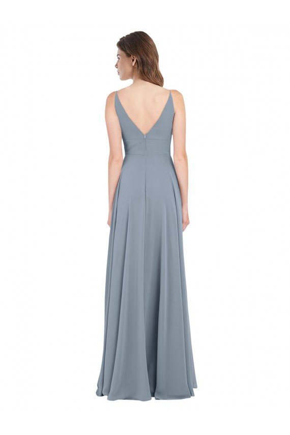 Cheapest Fitted V-Neckline Long Chiffon Bridesmaid Dress with V-Back UK