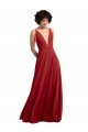 Cheapest Fitted Plunging Deep V-Neck Long Chiffon Bridesmaid Dress with V-Back UK