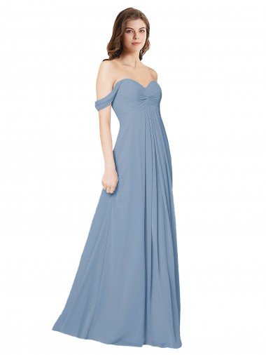 Cheapest Empire Waist Off the Shoulder Chiffon Bridesmaid Dress with Sweetheart Bodice UK