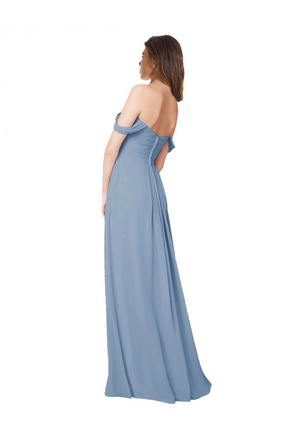 Cheapest Empire Waist Off the Shoulder Chiffon Bridesmaid Dress with Sweetheart Bodice UK