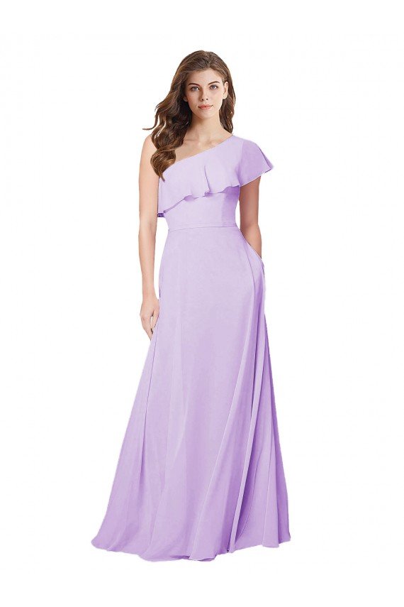 Cheapest Draped One Shoulder Long Chiffon Bridesmaid Dress  UK