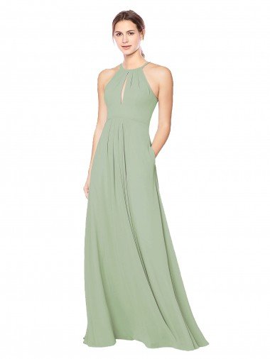 Cheapest High Halter Neck Keyhole Chiffon Bridesmaid Dress UK