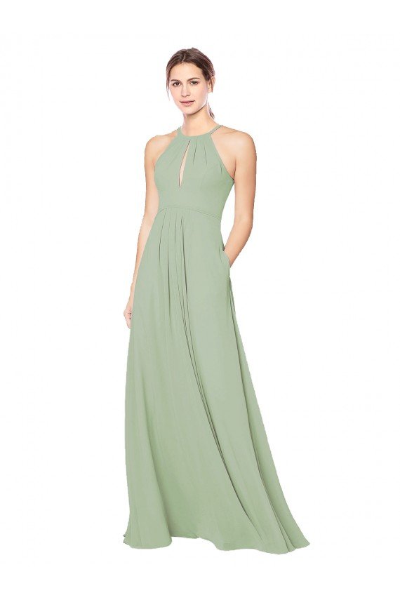 Cheapest High Halter Neck Keyhole Chiffon Bridesmaid Dress UK