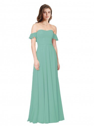 Cheapest Flounce Sleeves Off the Shoulder Long Chiffon Bridesmaid Dress UK