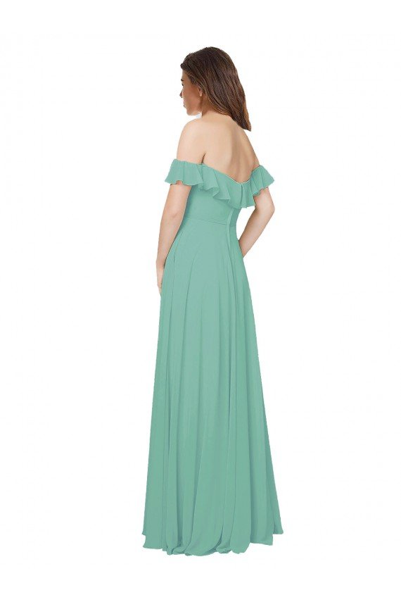 Cheapest Flounce Sleeves Off the Shoulder Long Chiffon Bridesmaid Dress UK