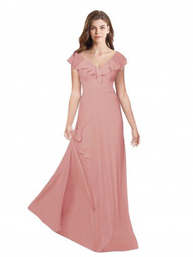 Cheapest Flounced V Neckline Flutter Sleeves Chiffon Bridesmaid Dress UK