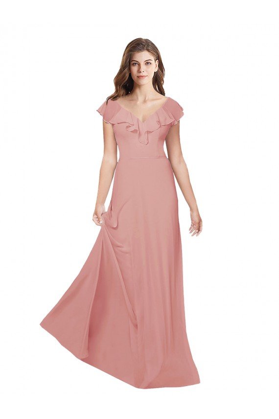 Cheapest Flounced V Neckline Flutter Sleeves Chiffon Bridesmaid Dress UK