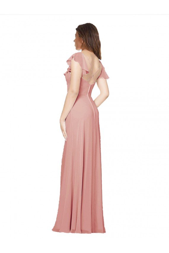 Cheapest Flounced V Neckline Flutter Sleeves Chiffon Bridesmaid Dress UK