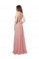 Cheapest Open Back Wide Tie Band Long Chiffon Bridesmaid Dress with Pockets UK