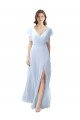 Cheapest Flutter Sleeves Long Chiffon Bridesmaid Dress with Daring Open Back and Side Slit UK