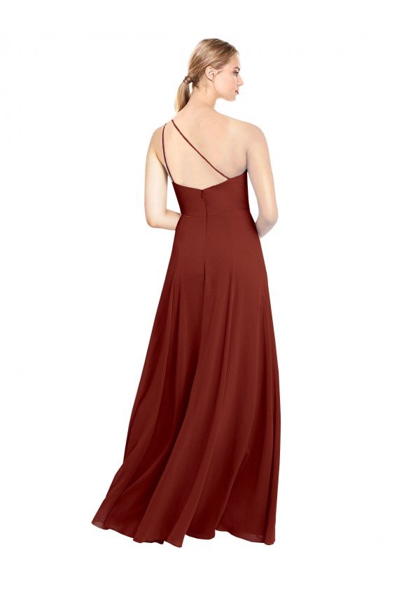 Cheapest Fit and Flare One Shoulder Long Chiffon Bridesmaid Dress with High Slit UK