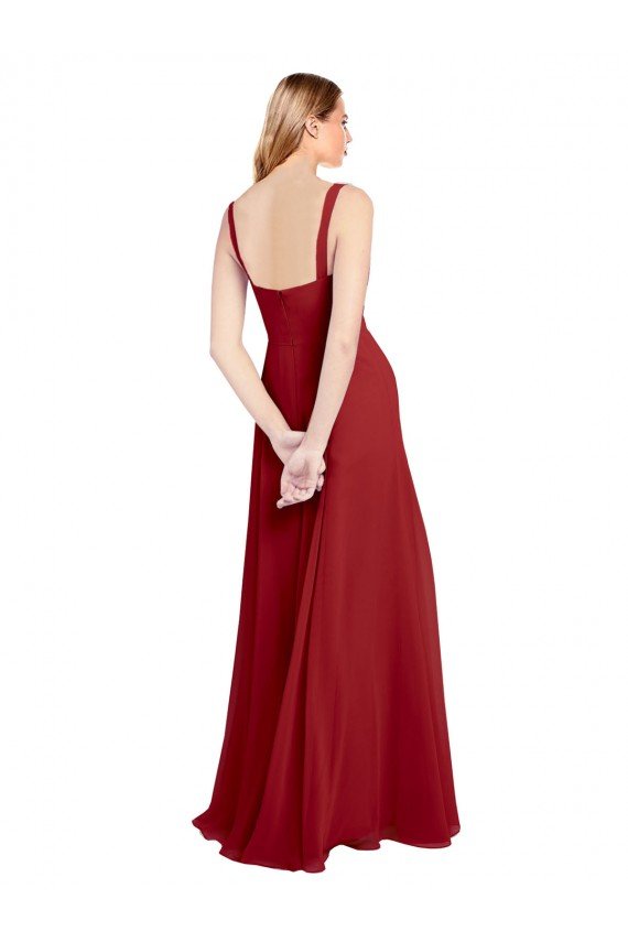 Cheapest Sweetheart Neckline Long Chiffon Bridesmaid Dress with Side Slit and Wide Straps UK