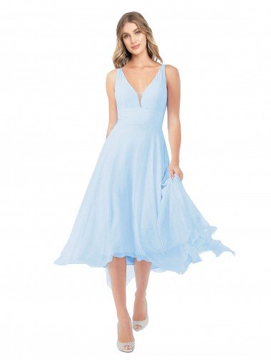 Cheapest Chiffon Midi Length Keyhole Back Cocktail Bridesmaid Dress UK