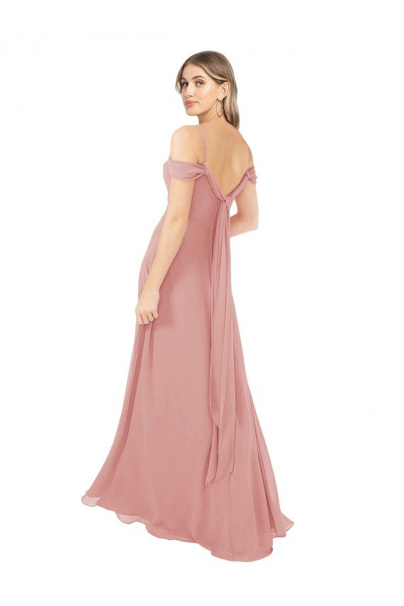 Cheapest Draped Shoulder Sash Back Chiffon Bridesmaid Dress UK
