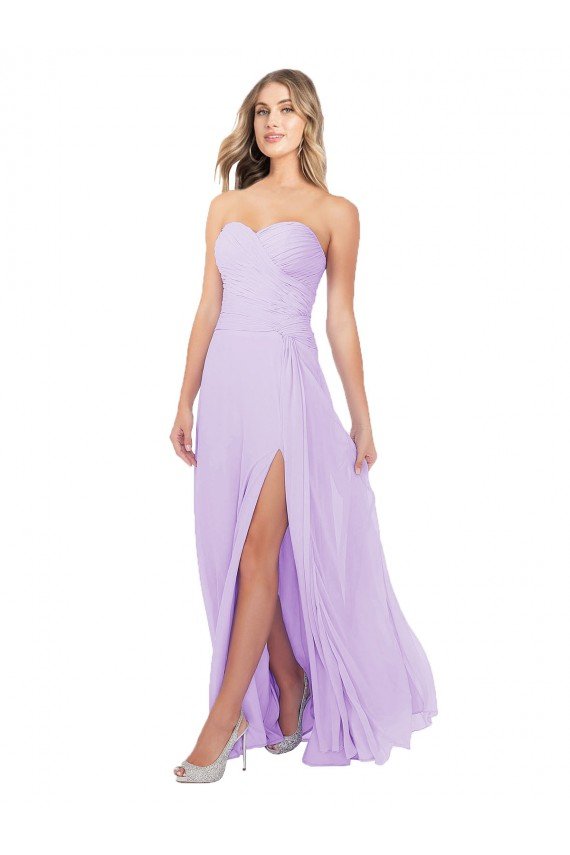 Cheapest Draped Sweetheart Chiffon Bridesmaid Dress with High Slit UK