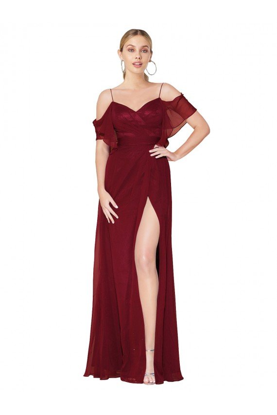 Cheapest Cold Shoulder Long Mermaid Chiffon Bridesmaid Dress / Formal Prom Dress with Straps UK