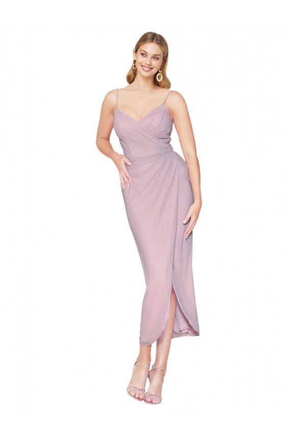 Cheapest Short Knee Length Chiffon Wrap Bridesmaid Dress / Cocktail Prom Dress with Straps UK