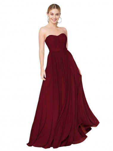 Cheapest Draped Strapless Long A-Line Chiffon Bridesmaid Dress / Formal Prom Dress UK