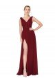 Cheapest Draped Mermaid Long V-Neck Chiffon Bridesmaid Dress / Formal Prom Dress with High Slit UK