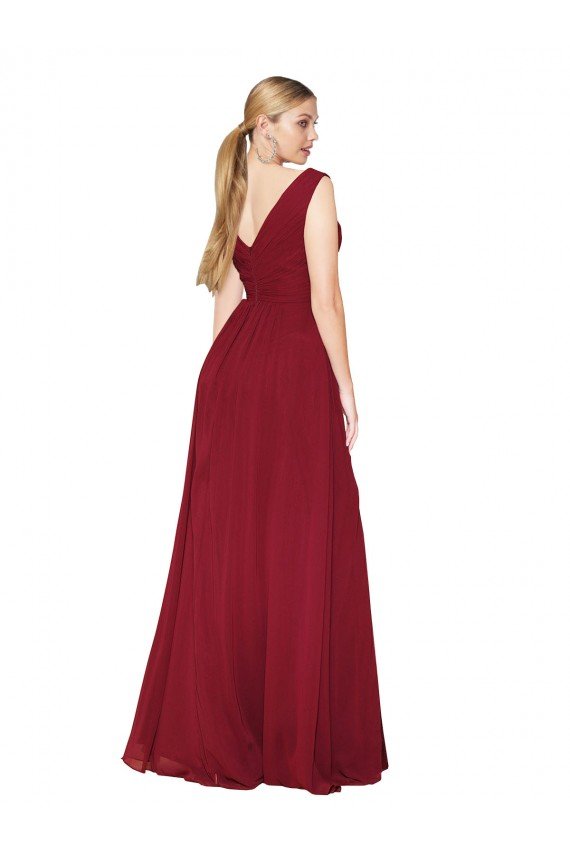 Cheapest Draped Mermaid Long V-Neck Chiffon Bridesmaid Dress / Formal Prom Dress with High Slit UK