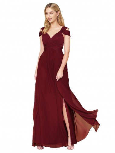 Cheapest Off the Shoulder Long Chiffon Bridesmaid Dress / Formal Prom Dress with Side Slit UK