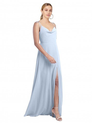 Cheapest Draped Cowl Neck Tied Straps Long Chiffon Bridesmaid Dress with Slit UK