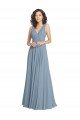 Cheapest Faux Surplice Bodice Long Chiffon Bridesmaid Dress with V-Neckline UK