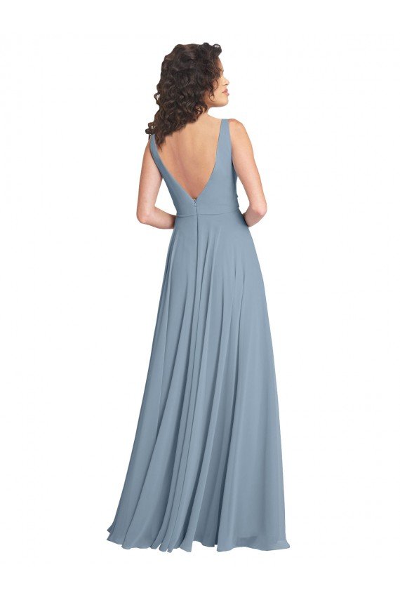 Cheapest Faux Surplice Bodice Long Chiffon Bridesmaid Dress with V-Neckline UK