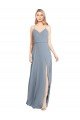 Cheapest Spaghetti Straps V-Neckline Long Chiffon Bridesmaid Dress with High Slit UK