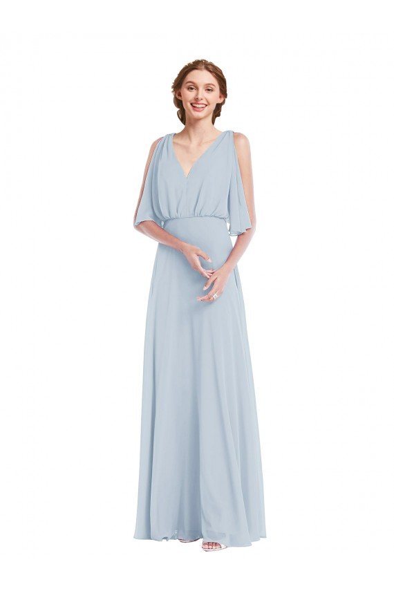 Cheapest V-Neck Split Sleeves Blouson Bodice Maxi Bridesmaid Dress UK
