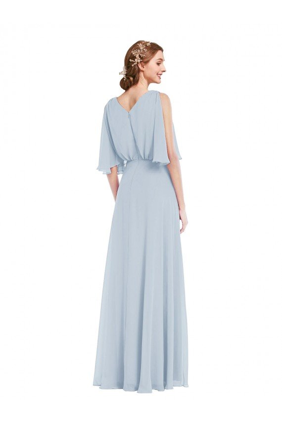 Cheapest V-Neck Split Sleeves Blouson Bodice Maxi Bridesmaid Dress UK