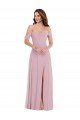 Cheapest Off the Shoulder Draped Sleeve Maxi Bridesmaid Dress with Front Slit UK