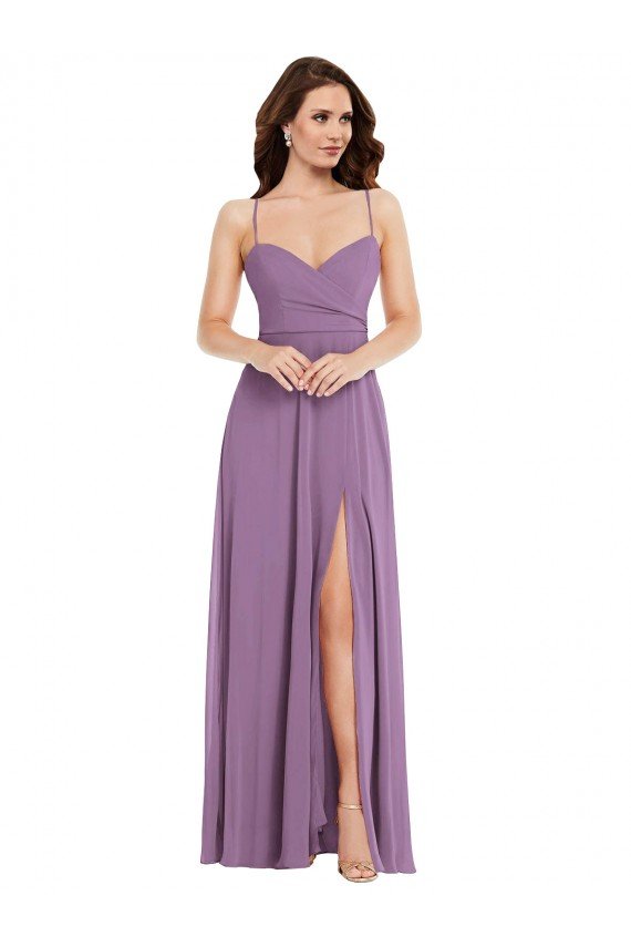 Cheapest Wrap Bodice Maxi Bridesmaid Dress with Front Slit UK