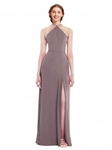 Cheapest Diamond Halter Maxi Formal Bridesmaid Dress with Front Slit UK